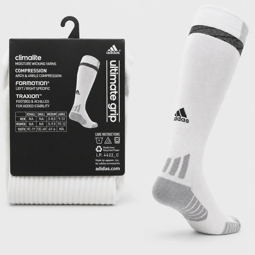 Adidas Premier OTC Soccer Traxion Socks Large White Grey Compression Athletic